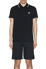Moncler Short Sleeve Polo in Dark Navy, view 4, click to view large image.