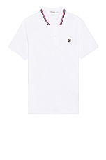 Moncler Short Sleeve Polo in White, view 1, click to view large image.