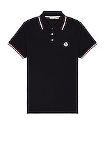 Moncler Short Sleeve Polo in Navy, view 1, click to view large image.