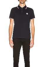 Moncler Short Sleeve Polo in Navy, view 3, click to view large image.