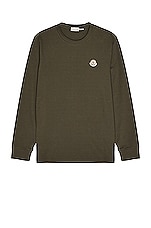 Moncler Long Sleeve T-Shirt in Olive, view 1, click to view large image.