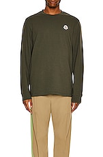 Moncler Long Sleeve T-Shirt in Olive, view 3, click to view large image.
