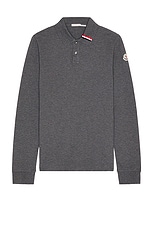 Moncler Long Sleeve Polo in Charcoal, view 1, click to view large image.