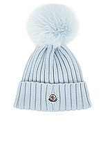 Moncler Puff Beanie in Blue, view 1, click to view large image.