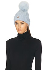 Moncler Puff Beanie in Blue, view 2, click to view large image.