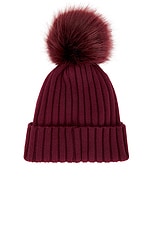 Moncler Beanie With Puff in Red, view 2, click to view large image.