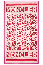 Moncler Logo Print Towel in Pink, view 3, click to view large image.