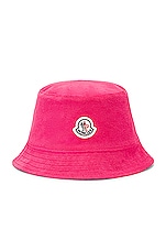 Moncler Terry Bucket Hat in Pink, view 1, click to view large image.