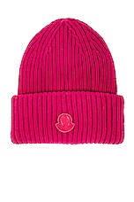 Moncler Beanie in Fuchsia, view 1, click to view large image.