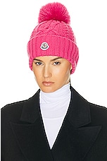 Moncler Faux Fur Beanie in Pink, view 2, click to view large image.