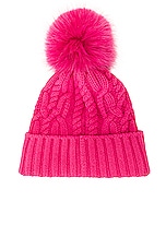 Moncler Faux Fur Beanie in Pink, view 3, click to view large image.