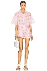 Moncler Terry Logo Print Short in Pink, view 4, click to view large image.