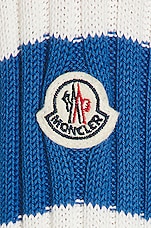 Moncler Striped Hooded Sweater in White & Blue, view 6, click to view large image.
