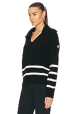 Moncler Long Sleeve Polo Sweater in Black, view 3, click to view large image.