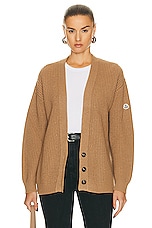 Moncler Long Sleeve Cardigan in Camel, view 1, click to view large image.