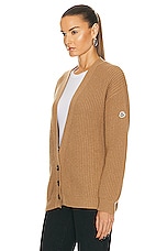 Moncler Long Sleeve Cardigan in Camel, view 3, click to view large image.