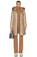 Moncler Chandre Long Coat in Beige, view 1, click to view large image.