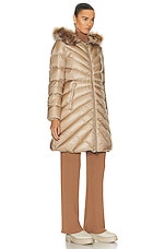 Moncler Chandre Long Coat in Beige, view 3, click to view large image.