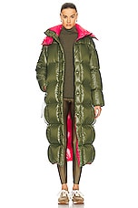 Moncler Parnaiba Long Coat in Green, view 1, click to view large image.