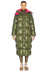 Moncler Parnaiba Long Coat in Green, view 2, click to view large image.