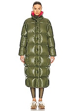 Moncler Parnaiba Long Coat in Green, view 3, click to view large image.