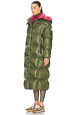 Moncler Parnaiba Long Coat in Green, view 5, click to view large image.