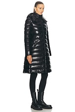 Moncler Moka Long Coat in Black, view 3, click to view large image.