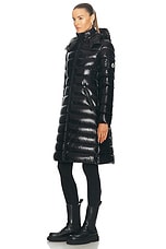 Moncler Moka Long Coat in Black, view 4, click to view large image.