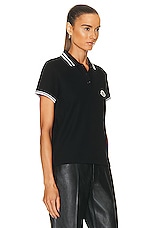 Moncler Striped Collar Short Sleeve Polo Top in Black, view 2, click to view large image.