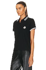 Moncler Striped Collar Short Sleeve Polo Top in Black, view 3, click to view large image.