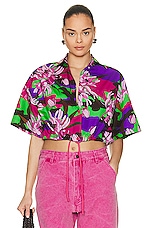 Moncler Floral Cropped Short Sleeve Shirt in Pink, view 1, click to view large image.