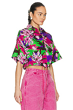 Moncler Floral Cropped Short Sleeve Shirt in Pink, view 2, click to view large image.