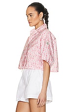 Moncler Cropped Logo Print Short Sleeve Shirt in Pink, view 3, click to view large image.
