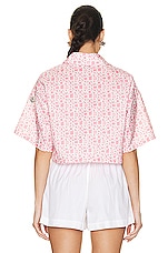 Moncler Cropped Logo Print Short Sleeve Shirt in Pink, view 4, click to view large image.