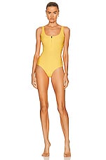Moncler Half Zip Swimsuit in Yellow, view 1, click to view large image.