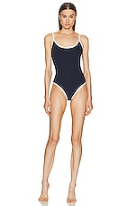 Moncler Scoop Neck One Piece Swimsuit in Blue, view 1, click to view large image.