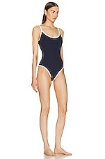 Moncler Scoop Neck One Piece Swimsuit in Blue, view 2, click to view large image.