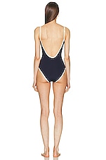 Moncler Scoop Neck One Piece Swimsuit in Blue, view 3, click to view large image.
