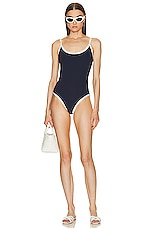 Moncler Scoop Neck One Piece Swimsuit in Blue, view 4, click to view large image.