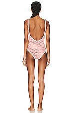 Moncler Logo Print Scoop Neck One Piece Swimsuit in Orange, view 3, click to view large image.