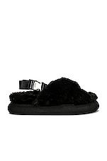 Moncler Solarisse Faux Fur Sandal in Black, view 1, click to view large image.