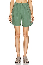 MOTHER The Pleated Chute Prep Short in Hedge Green, view 1, click to view large image.