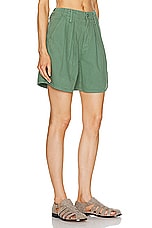 MOTHER The Pleated Chute Prep Short in Hedge Green, view 2, click to view large image.