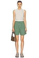 MOTHER The Pleated Chute Prep Short in Hedge Green, view 4, click to view large image.
