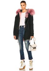 Mr & Mrs Italy Midi Parka Jacket With Fox & Raccoon Fur in Spruce