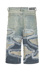 Who Decides War by Ev Bravado Chrome Stud Embroidered Short in Denim, view 2, click to view large image.