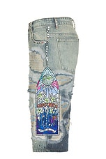 Who Decides War by Ev Bravado Chrome Stud Embroidered Short in Denim, view 4, click to view large image.