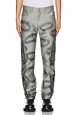 Who Decides War by Ev Bravado Rhinestone Washed Denim Jean in Silver, view 4, click to view large image.