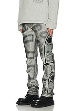 Who Decides War by Ev Bravado Rhinestone Washed Denim Jean in Silver, view 5, click to view large image.