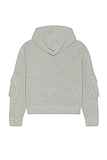 Who Decides War by Ev Bravado Multi Pocket Hooded Sweatshirt in Vintage Grey, view 2, click to view large image.